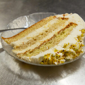Slice of pistachio cake